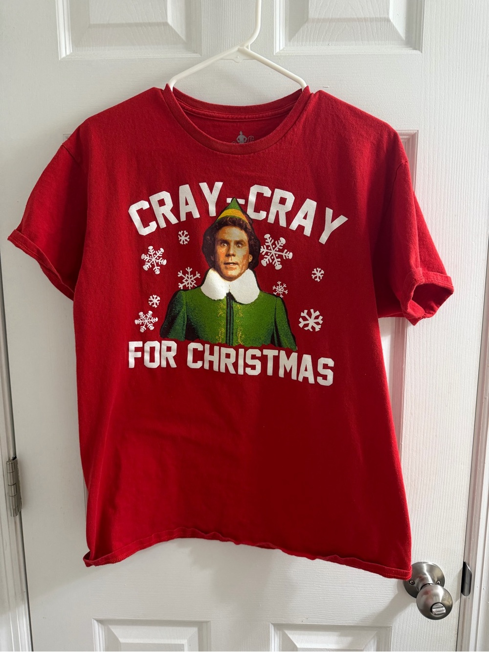 Red 'Cray-Cray For Christmas' Elf Graphic Tee T Shirt Will Ferrell Large L